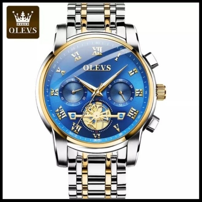 Picture of Olevs Top Brand Silver & Golden Two Tone Stainless Steel Chronograph Wrist Watch For Men - Watch For Men