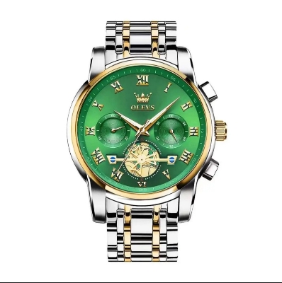 Picture of Olevs Top Brand Silver & Golden Two Tone Stainless Steel Chronograph Wrist Watch For Men - Watch For Men