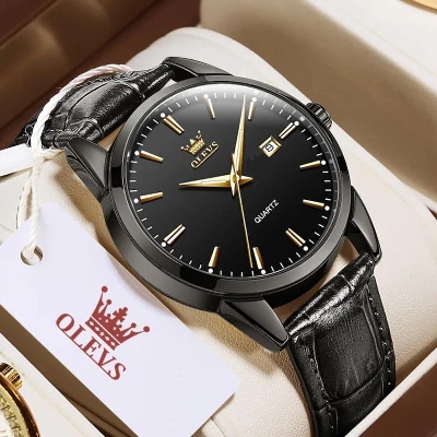 Picture of Inspired by olevs Fashionable Leather Analog Wrist Watches for Men Black & Brown
