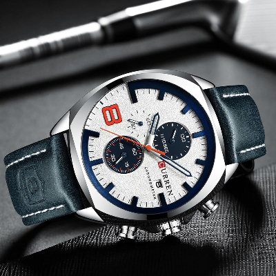 Picture of CURREN Chronograph Fashion Men's Watches Luxury Leather Business Quartz Watch Men Sport Military Watches Men Color ( Blue )
