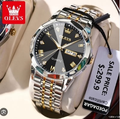 Picture of 9931 New Business Quartz Watch For Men Dual Calendar Luxury Diamond Dial Waterproof Stainless Steel Strap Men Wristwatch - ঘড়ি