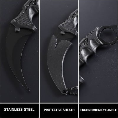 Picture of Knife Fixed Blade Tactical Camping Tool with Sheath and Cord for Camping Hunting，Fishing，Outdoor，Survival (Black) ( Black )