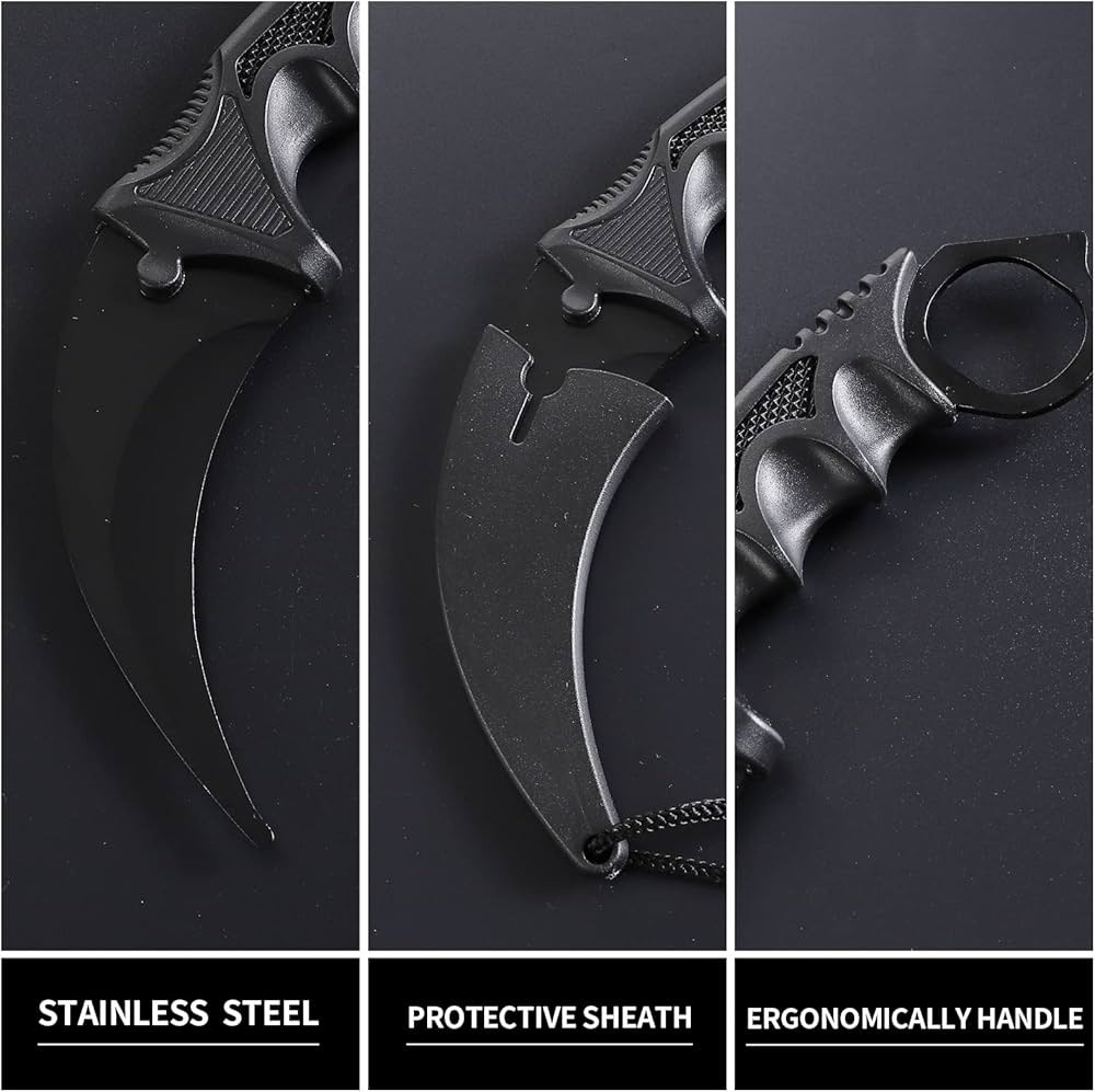 Picture of Karambit Knife Fixed Blade Knife Fixed Blade Tactical Camping Tool with Sheath and Cord for Camping Hunting ( Black )