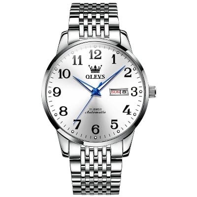 Picture of Inspried bye OLEVS Mens Watch Stainless Steel Analog Quartz Watches for Men Day Date Easy Read Diamond Waterproof Dress Luxury Classic Casual Big Face Blue/Black/Gold/Silver Roman Arabic Numerals Men's Wrist Watch