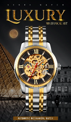 Picture of SKMEI 9222 Automatic Mechanical Watch for Men-Golden Silver and Black