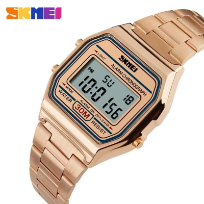 Picture of SKMEI 1123 Classic design Unisex Square Digital Display Multi-Function Stainless Steel watch- Rose Gold