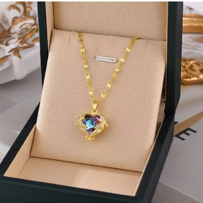 Picture of Ocean Blue Heart  Clavicle Chain Design Love Neckless For Girl or Women ( Gold )