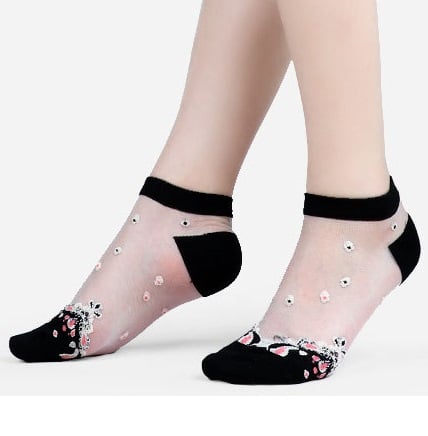 Picture of Flower Style Short Glass Comfortable cotton socks for women ( Black )