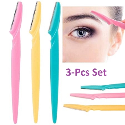 Picture of 3pcs Colorful Eyebrow Trimmer Face Hair Razors Women Eyebrow Shaver Hair Removal Makeup Tools
