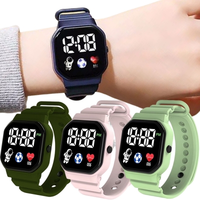 Picture of Children's Astronaut Electronic Watch Simple LED Display Fashion Silicone Watch Band Square Cute Fashion Kids Electronic Watches 1Pcs