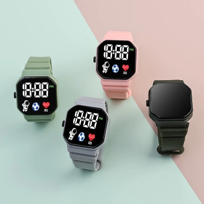 Picture of Children's Astronaut Electronic Watch Simple LED Display Fashion Silicone Watch Band Square Cute Fashion Kids Electronic Watches 1Pcs