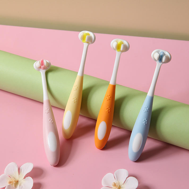 Picture of Children's Toothbrush new 2-12 years old three-sided three-dimensional non-slip handle  5d baby child soft hair toothbrush -1pcs ( Pink )