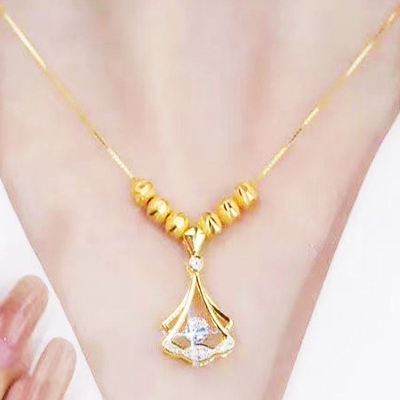 Picture of High Quality Ball & Ginkgo Leaf pendant Shape Comb Necklace for Women and Girls, Gold Plated Titanium Chain ( Gold )