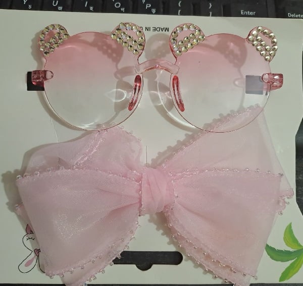 Picture of Stylish Bear Shape Stone Sunglass & Bow Clip Combo