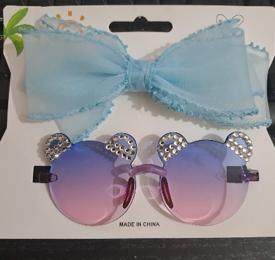 Picture of Stylish Bear Shape Stone Sunglass & Bow Clip Combo