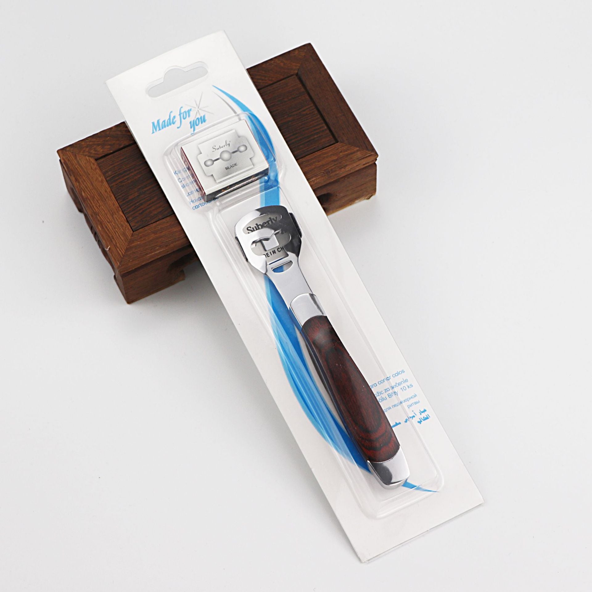 Picture of Wooden Style Stainless Steel Foot Exfoliating Scrubber Heel With 10 Blade By KAFELA