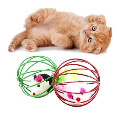 Picture of Cat Scratch Ball Toys Cat Interactive Toys Simulated Mouse in Rat Cage Ball Toy Funny Cat Toys Pet Accessories