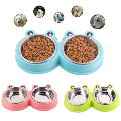 Picture of Frog eye stainless steel pet double bowl for cats