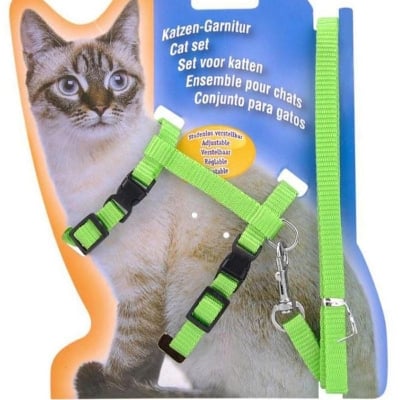 Picture of Generic Nylon Pet Cat Kitten Adjustable Harness Lead Leash Collar Belt Safety Rope Green Colour