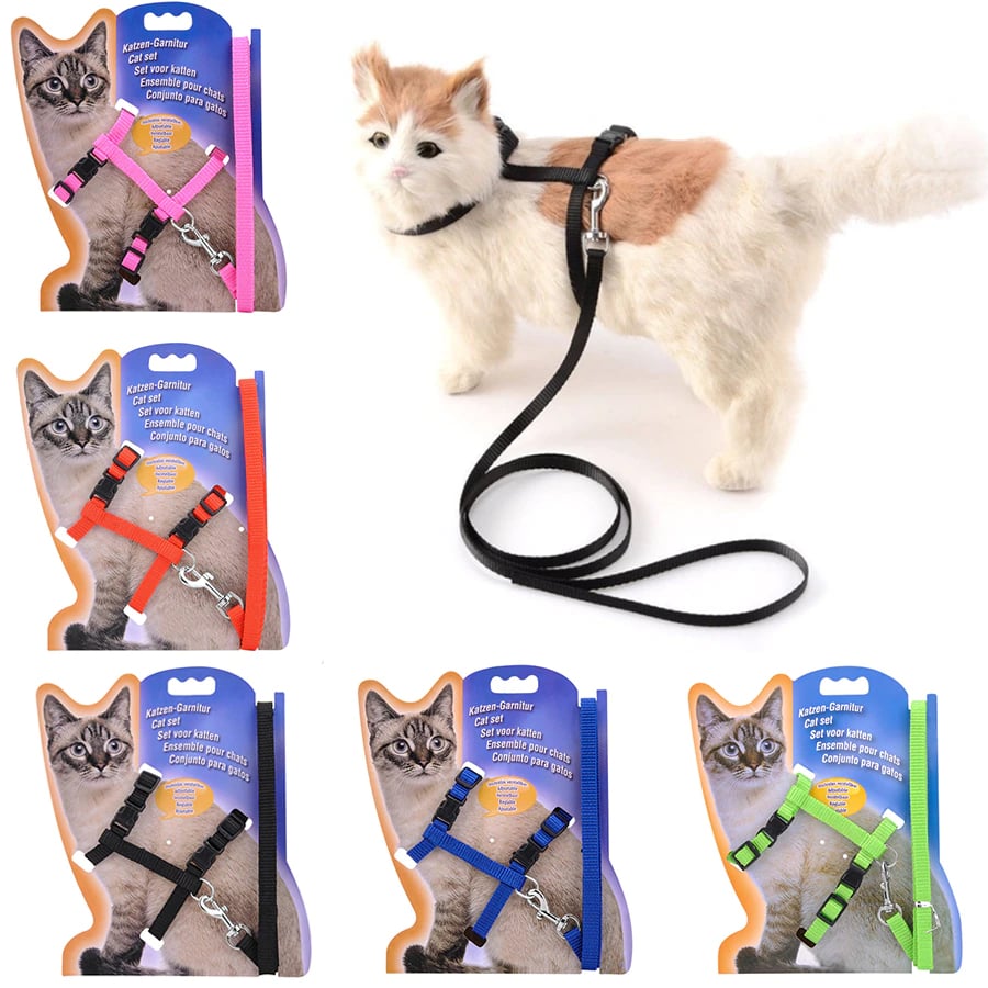 Picture of Generic Nylon Pet Cat Kitten Adjustable Harness Lead Leash Collar Belt Safety Rope Green Colour