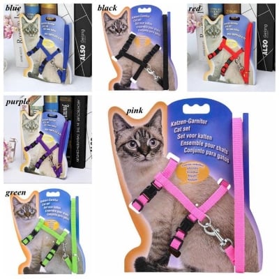 Picture of Generic Nylon Pet Cat Kitten Adjustable Harness Lead Leash Collar Belt Safety Rope Pink Colour