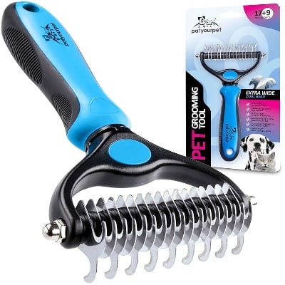 Picture of Pet Grooming Brush, 2 Sided Undercoat Rake for Dogs & Cats,Safe Dematting Comb & Deshedding Tool for Matted Hair/Tangles