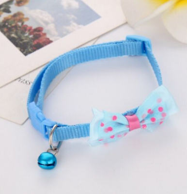 Picture of Pet tie Cat Collar Adjustable Dot Prints Doggy Bow Tie Lightly Blue Color