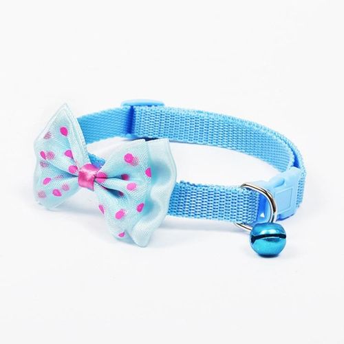 Picture of Pet tie Cat Collar Adjustable Dot Prints Doggy Bow Tie Lightly Blue Color