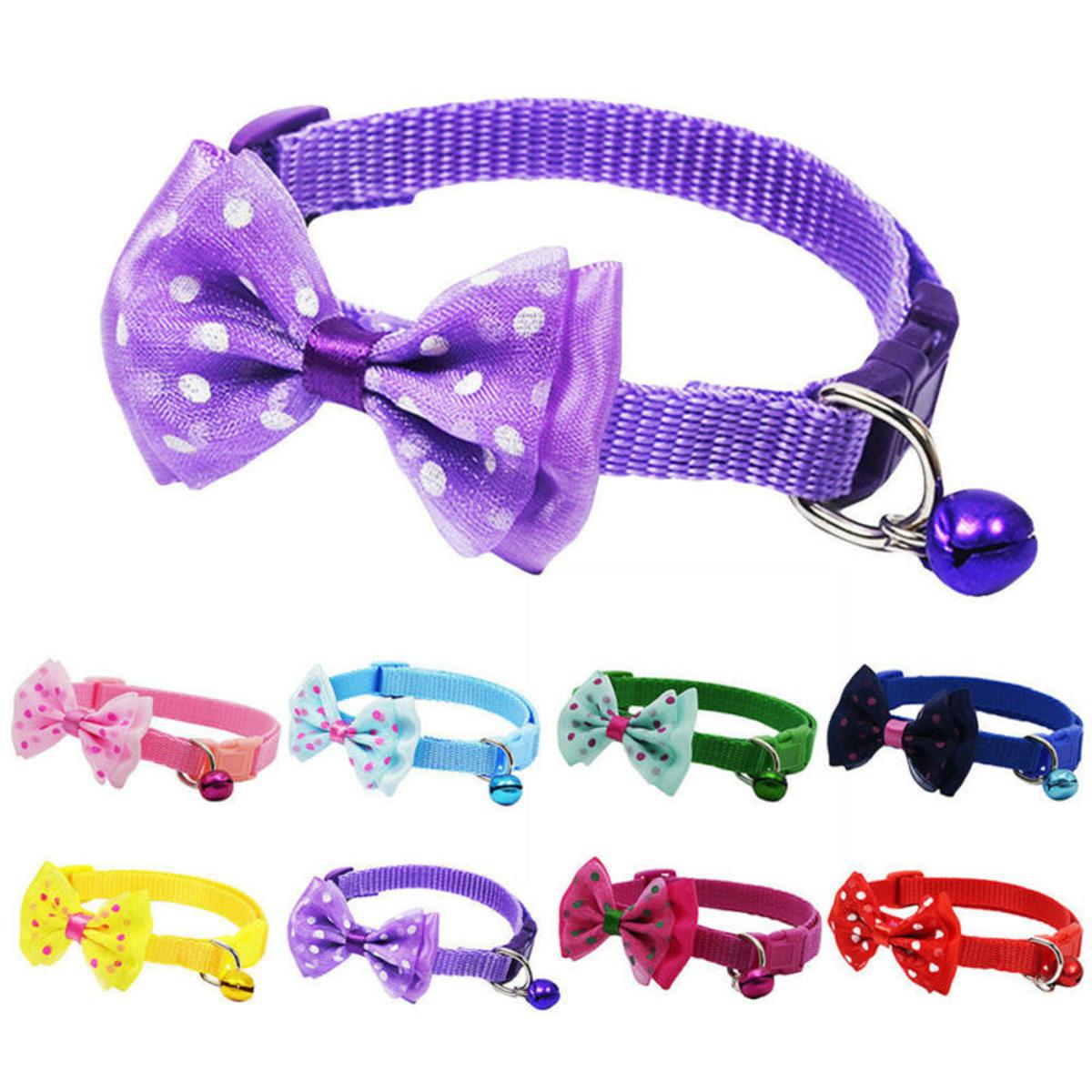 Picture of Pet tie Cat Collar Adjustable Dot Prints Doggy Bow Tie Purple Color