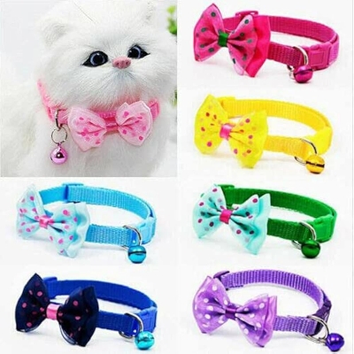 Picture of Pet tie Cat Collar Adjustable Dot Prints Doggy Bow Tie RED Color