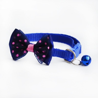 Picture of Pet tie Cat Collar Adjustable Dot Prints Doggy Bow Tie Deep Blue Color
