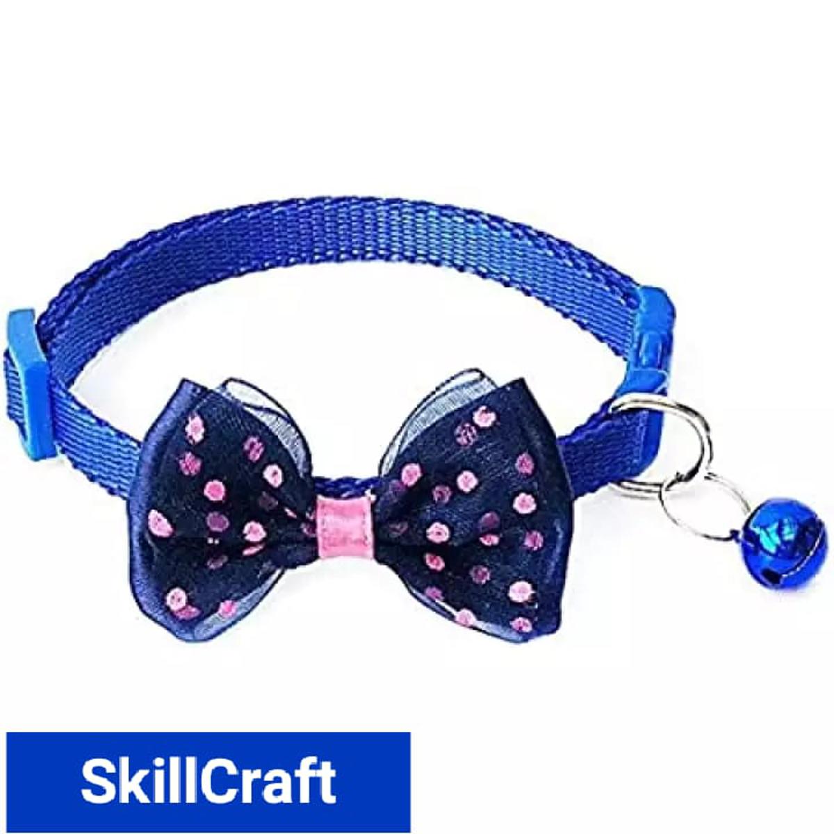 Picture of Pet tie Cat Collar Adjustable Dot Prints Doggy Bow Tie Deep Blue Color
