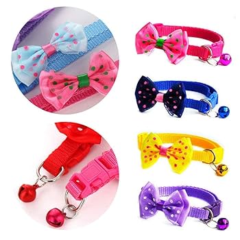 Picture of Pet tie Cat Collar Adjustable Dot Prints Doggy Bow Tie Yellow Color