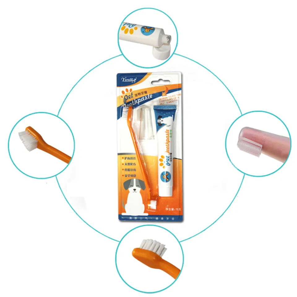 Picture of Pet Dog Cat Vanilla/Beef Flavor Toothpaste Toothbrush Oral Hygiene Health Care