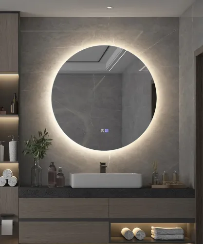 Picture of Premium Quality & Customizable High Intensity LED Touch Mirror - Round - Crystal - 30x30 Inch