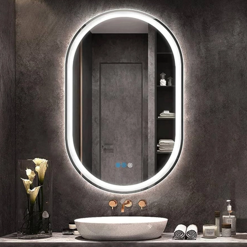 Picture of Premium Quality & Customizable LED Lighting, High Intensity LED Touch Mirror - Oval - Crystal - 18x30 Inch