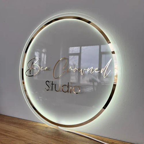 Picture of Custom Logo Business Neon Lights, Acrylic Decoration Office Door Sign, Wall Sign 3D Plaques for Hair Studio - Clear - 12x12 Inch