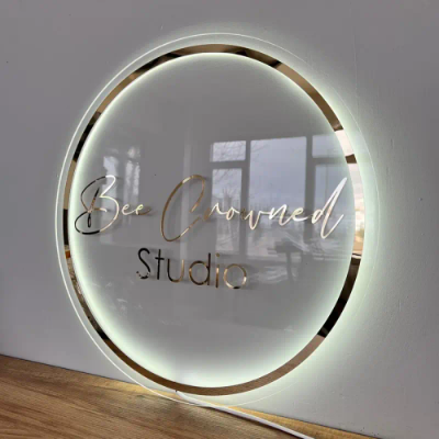Picture of Custom Logo Business Neon Lights, Acrylic Decoration Office Door Sign, Wall Sign 3D Plaques for Hair Studio - Clear - 24x24 Inch