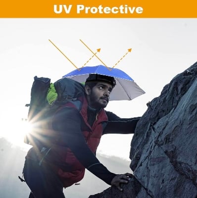 Picture of Umbrella Hat for Adults Women Men-Hands-Free Elastic Headband hat for Fishing/Camping/Farming/Gardening/Photography/Sports Events/Costume Fun - Blue