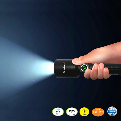 Picture of Telescopic Zoomable Flashlight with 20W High Powered White LASER LED Zoom Torch / Flash Light - 1 Piece