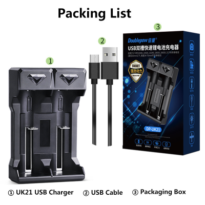 Picture of Doublepow UK21 Micro USB Port Dual Slot Universal 3.7V Li-ion Battery Charger for 18650/26650/18500/14500/10440/16340 etc Lithium Battery Fast Charger with Full Charge Indication System - 1 Piece Charger