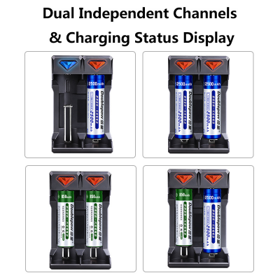 Picture of Doublepow UK21 Micro USB Port Dual Slot Universal 3.7V Li-ion Battery Charger for 18650/26650/18500/14500/10440/16340 etc Lithium Battery Fast Charger with Full Charge Indication System - 1 Piece Charger