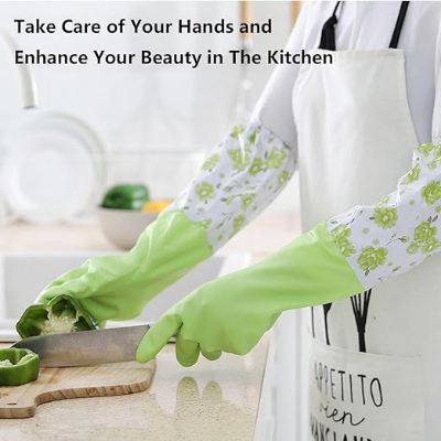 Picture of High Quality Silicone Hand Gloves With Foam Durable for Dishwashing and Household Cleaning - Waterproof, Long Cuff, Flock Lining, Non-Slip Thermal Grip