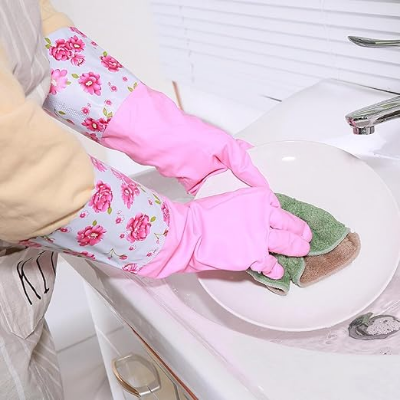 Picture of High Quality Silicone Hand Gloves With Foam Durable for Dishwashing and Household Cleaning - Waterproof, Long Cuff, Flock Lining, Non-Slip Thermal Grip