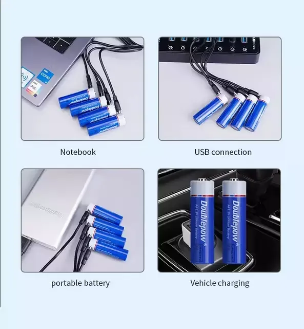Picture of Doublepow AA Size 1.5V 3400mWh Big Capacity High Performance Rechargeable Lithium-ion Battery with Built-in USB Type-C Fast Charging Facility & LED Indicator - 2 Pieces Packh[