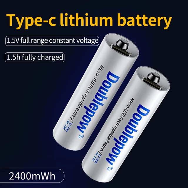 Picture of Doublepow Multipurpose Uses AA Size 1.5Volt 2400mWh Rechargeable Li-ion Battery with Built-in USB Type-C Fast Charging Port & LED Indicator (Point Top) - 1 Piece