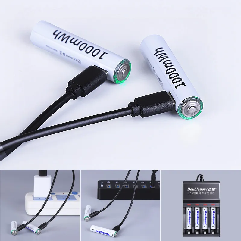 Picture of Doublepow AAA Size 1.5V 1000mWh High Capacity Li-ion Fast Charge Rechargeable Battery with Built-in Micro USB Charging Port & LED Indicator - Convenient Micro USB Charging for Long-Lasting Power, Quick Recharge - 1 Piece