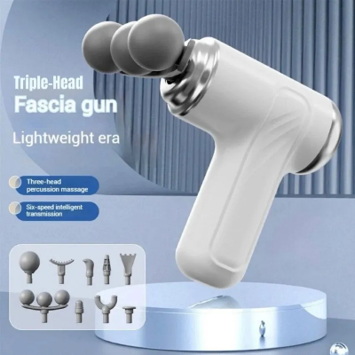 Picture of Portable Massage Gun, Triple head Massage Gun Pro+ Mini, 3-Head Percussion, 6-Speed Settings, Deep Tissue Muscle Relief, 2300-3200RPM, with 9 Attachments, 1200mAh Battery