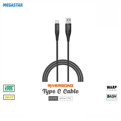 Picture of Riversong Alpha Fast Charging Nylon Braided Type C Cable (Model CT32) Black