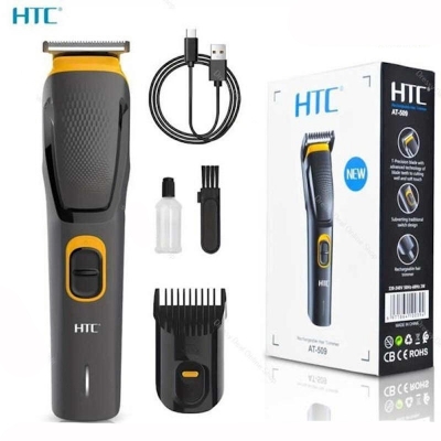 Picture of Htc AT-509 Multifunction Men's Trimmer with Stainless Steel Blades Type C charging -Sleek Black Design